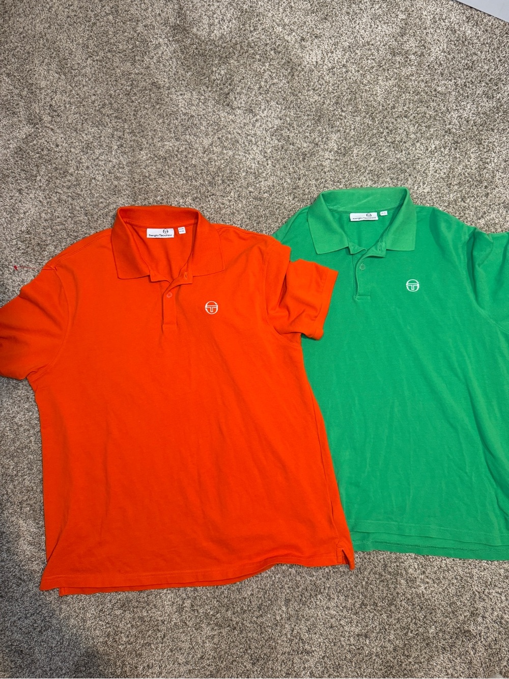 Sergio Tacchini Polo Shirts in Orange and Green Duo